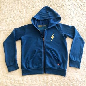 Aviator Nation Bolt kids hoodie sweatshirt blue lightning appliqué Sz 12